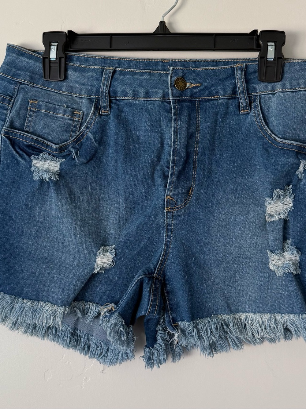 Distressed Frayed Hem Blue Denim Women’s Shorts
